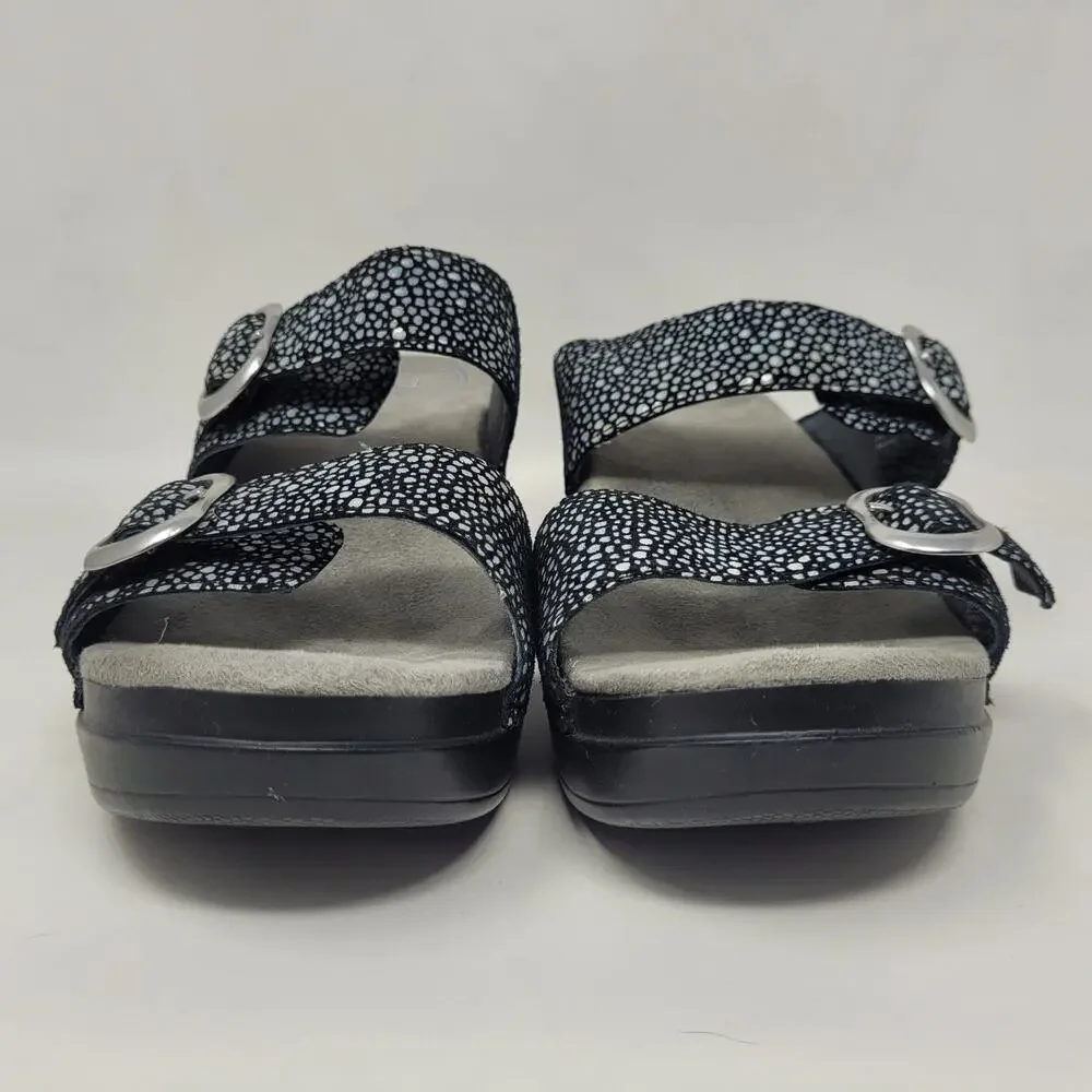 Dansko Sandals EU38‎ US8 Black Shagreen Sophie Leather Slides Heeled Slip On